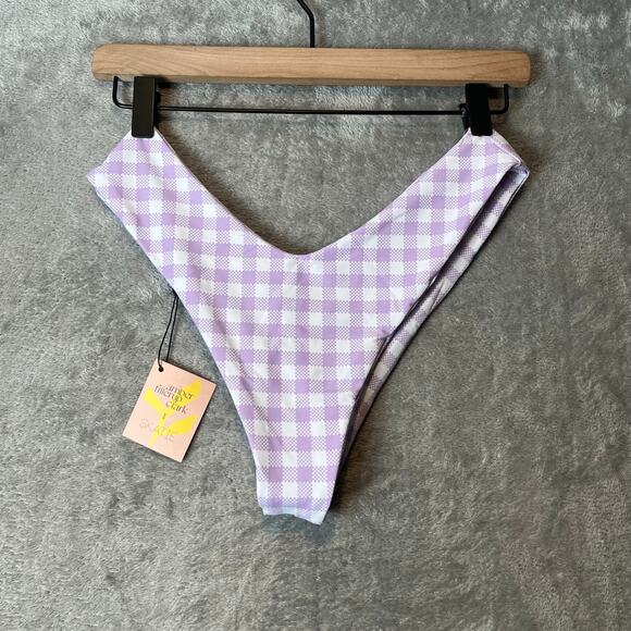 SKATIE Mandi Bikini Bottom Purple Lilac White Checkered‎ Large New Sustainable - Picture 1 of 6